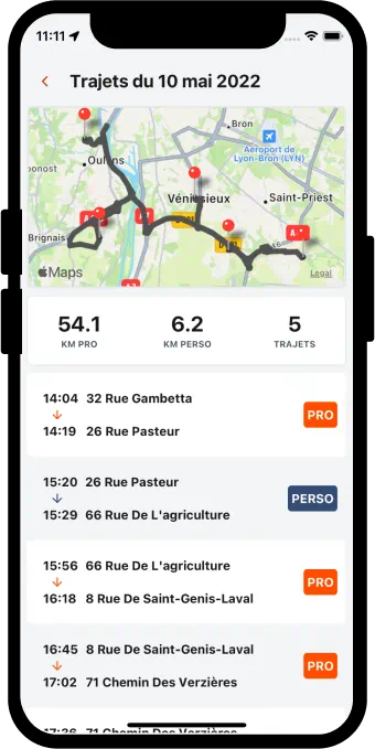 Image de la page de détails d'une journée l'application